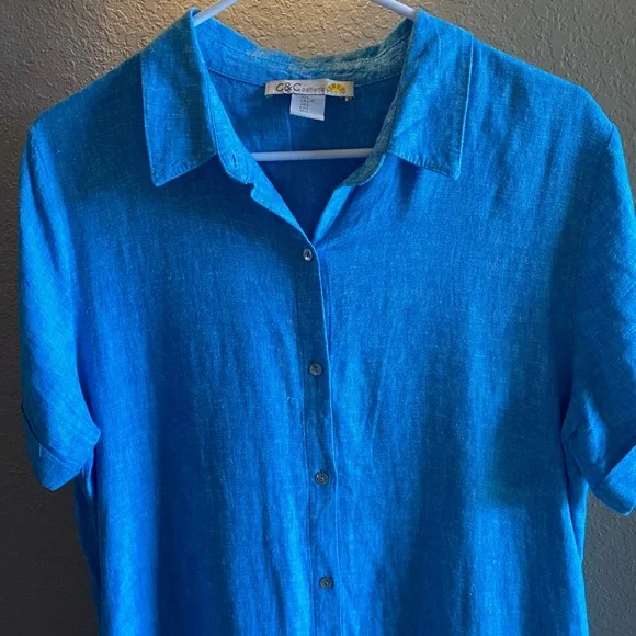 C&C California Blue Linen shirt Dress/ Size large - Picture 3 of 8
